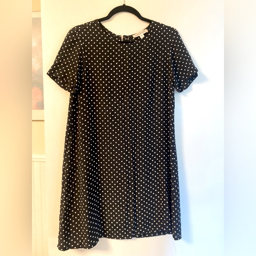 Amour Vert 100% Silk B&W Polka Dot Dress